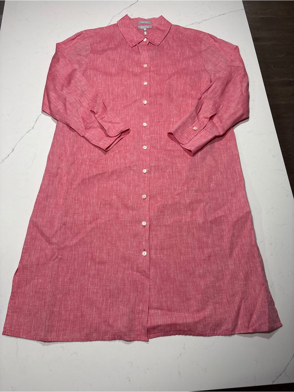 Hinson Wu Shirt Womens 10 Pink Luxe Linen Button-Up Tunic Relaxed Fit LongSleeve